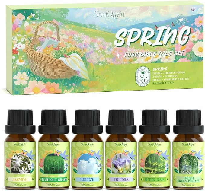 Soulorigin Spring Fragrance Oils Set, Essential Oil Gift Set for Diffuser, Spring Scent Diffuser Oil, Diffuser Scents Oil for Home,Freesia,Breeze,Fresh Green Willow,Fresh Cut Grass,Jasmine, After Rain