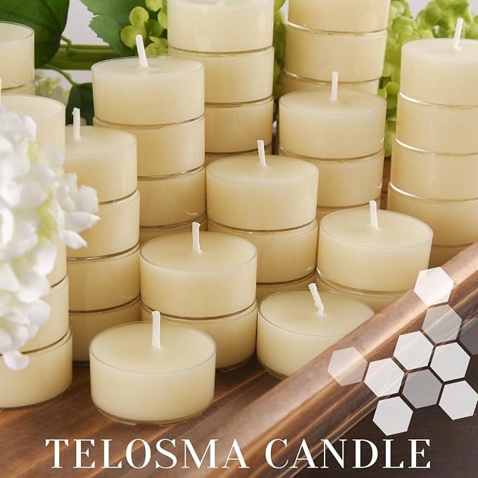 TELOSMA 12pcs Natural White Beeswax Tealight Candles - Organic Candle Natural Scent Smokeless Clean Burning