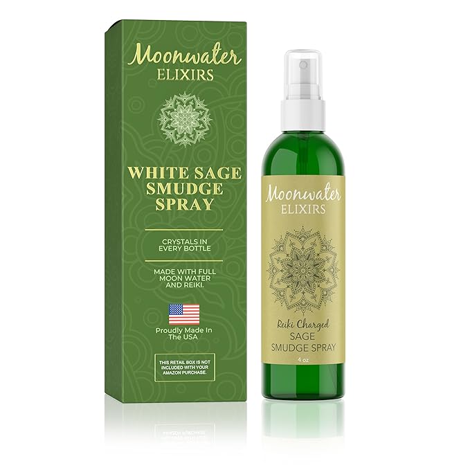 White Sage Smudge Spray for Spiritual Cleansing & Aura Protection, Sage Mist for Cleansing Negative Energy & Protection, Home & Meditation, Clear Quartz Reiki Energized Aromatherapy Room Spray - 4oz