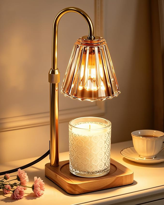Marycele Candle Warmer Lamp with Timer for Yankee Candles, Adjustable Height Wax Melt Warmer, Birthday Gifts for Mom Women Sister, Vintage Amber Glass Lamp, Thanksgiving Decorations for Home Decor