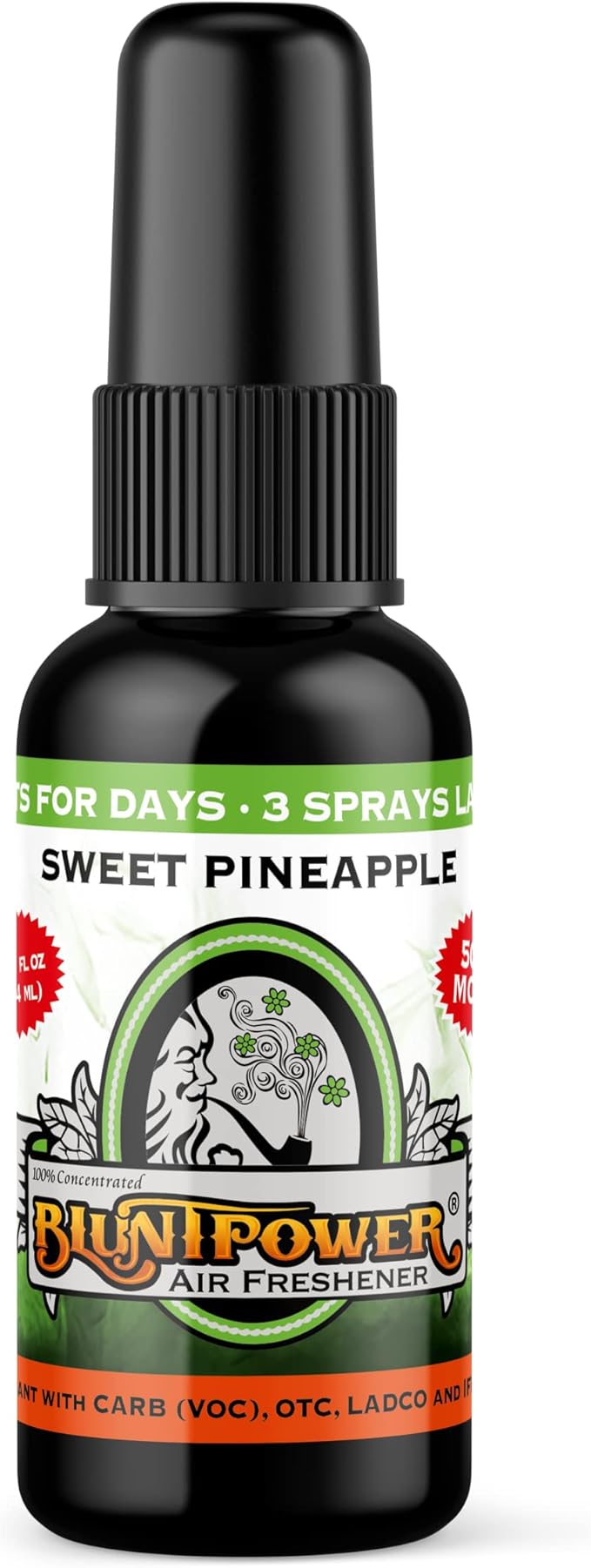 BluntPower (Sweet Pineapple, 1 Pack) Concentrated Air Freshener for Room and Car Spray - Oil-Based Diffuser Spray Bottle - Long-Lasting Bathroom Spray, Car Freshener, & Odor Eliminator Spray