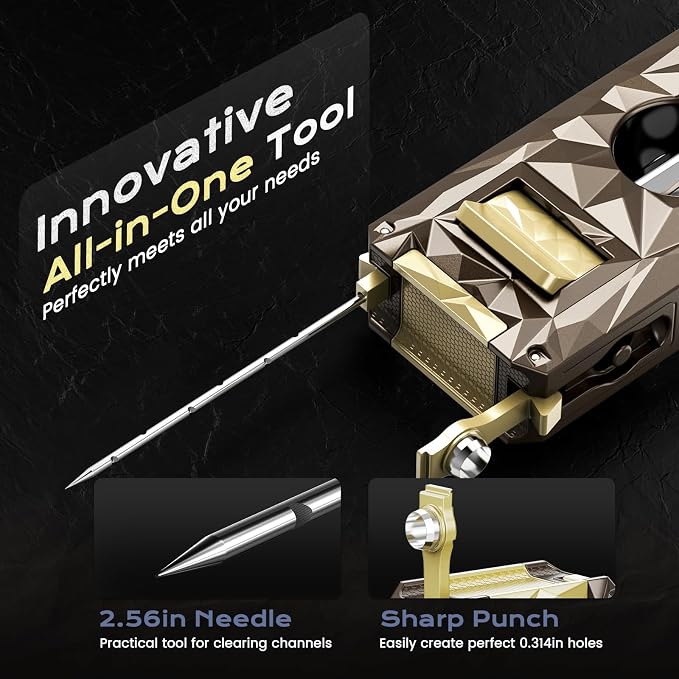All-in-one Butane Torch Lighter with Cutter, Punch, Holder, Draw Enhancer Tool, and Triple Windproof Flame, Refillable Butane Lighters with Gift Box for Men, Cool Lighters for Outdoor, Candle