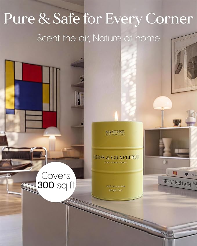 M&SENSE Lemon Candle Large for Home Scented, Lemon Soy Candles 21.2oz 120 Hour Slow Burning, Highly Scented Limoncello Grapefruit Citrus Candles for Bathroom, Fresh Smelling Candle