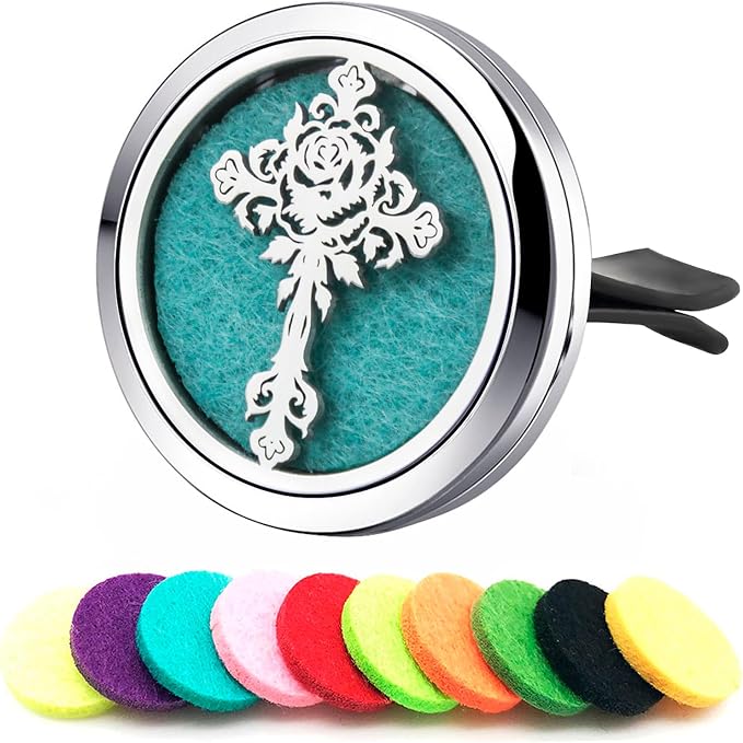 Cross Car Aromatherapy Essential Oil Diffuser Vent Clips,30mm Stainless Steel 10 Extra Felt Pads, Luxury Gift for Car Enthusiasts