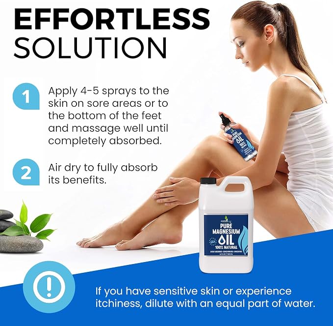 Pure Magnesium Oil Spray 64oz - Topical Magnesium Spray for Sleep & Feet - Extra Strength - USP Grade - 100% Natural and Organic Oil for Muscle Pain & Cramps - No Sprayer Included - Made in USA