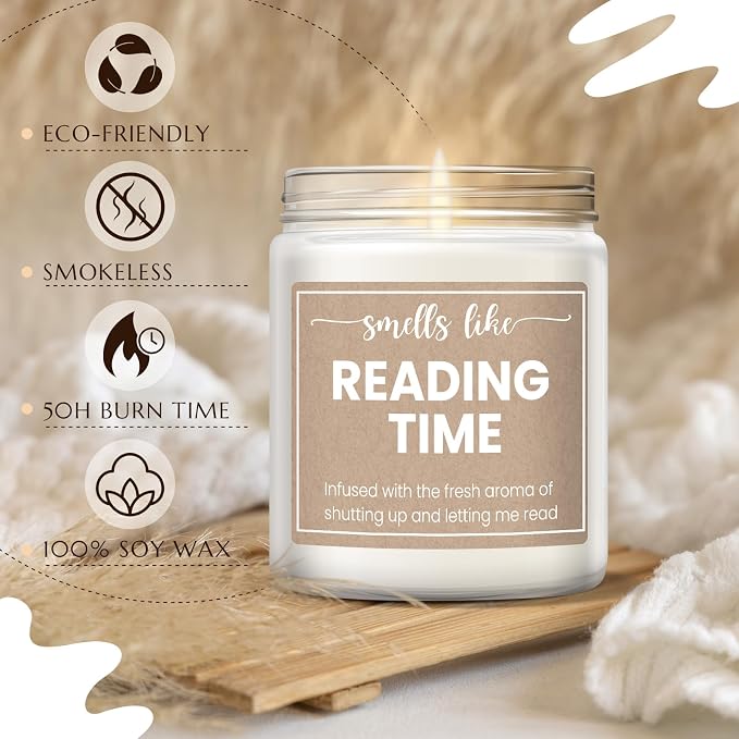 Gifts for Book Lovers - Book Lover Gifts for Women, Present for Readers, Smells Like Reading Time - Lavender Scented Candle