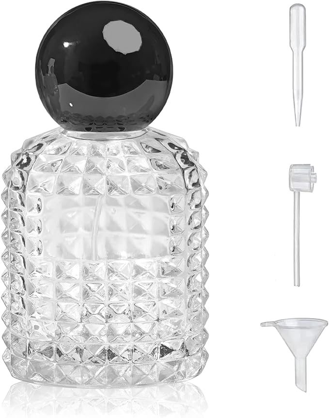 50ml/1.7 Oz Glass Spray Bottle Perfume Atomizer,Vintage Glass Perfume Travel Refillable Spray Bottle Empty with 3 Kinds of Dispenser (Black)