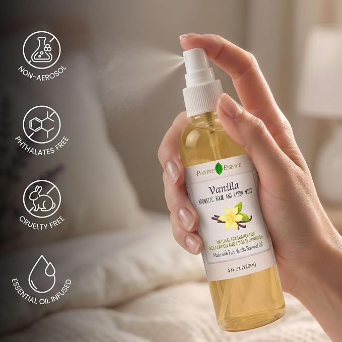 Vanilla Linen and Room Spray, Natural Home Fragrance Made with Pure Vanilla Essential Oil, Perfect Bathroom Air Freshener or Linen Spray