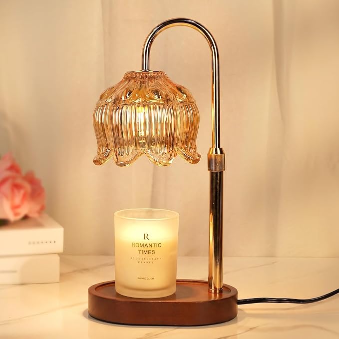 Funistree Flower Candle Warmer Lamp with Timer, Dimmable Candle Lamp Warmer, Christmas Birthday Gifts for Women Mom Her, Housewarming Home Decor, Lotus Wax Warmer for Yankee - Lily Gold 10 Inch