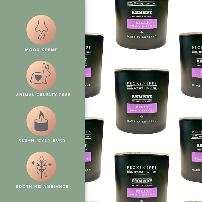 Pecksniff's Aromatherapy Relax Candle 3 Wick 19.4 oz/550 g, Earthy Green Fragrance, Stress Relief, Long Lasting Luxury Glass Candle for Home Decor and Gifts