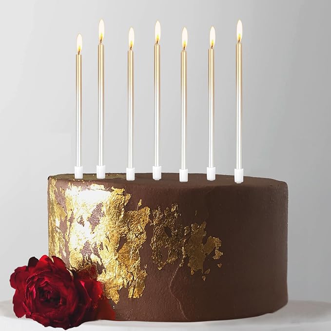 24-Count Gradient Gold Birthday Candles, 5.5-Inch Long Thin Cake Candles for Wedding, Celebration, Birthday Party Cake Decorations