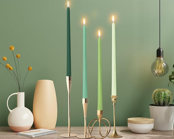 12 Inch Green Taper Candles for Christmas Home Decoration, 8 Pack Color-Gradient Candlesticks for Dinner Party Wedding Holiday Spring