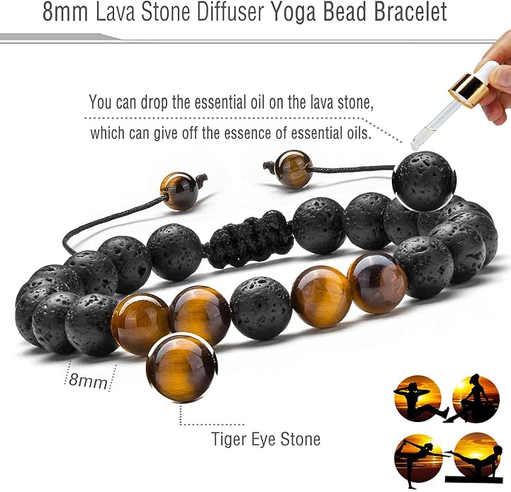 Men Women 8mm Lava Rock Aromatherapy Anxiety Essential Oil Diffuser Bracelet Braided Rope Natural Stone Yoga Gifts Beads Bracelet Bangle-21017