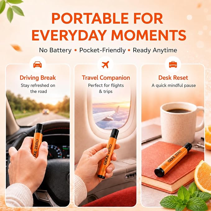 Herbal Diffuser Pen 2 Pack, Natural Mint & Orange Aroma Stick, Nicotine-Free Vaporless Fresh Scent Stick, Portable Non-Electric Herbal Diffuser for Desk, Travel, Home