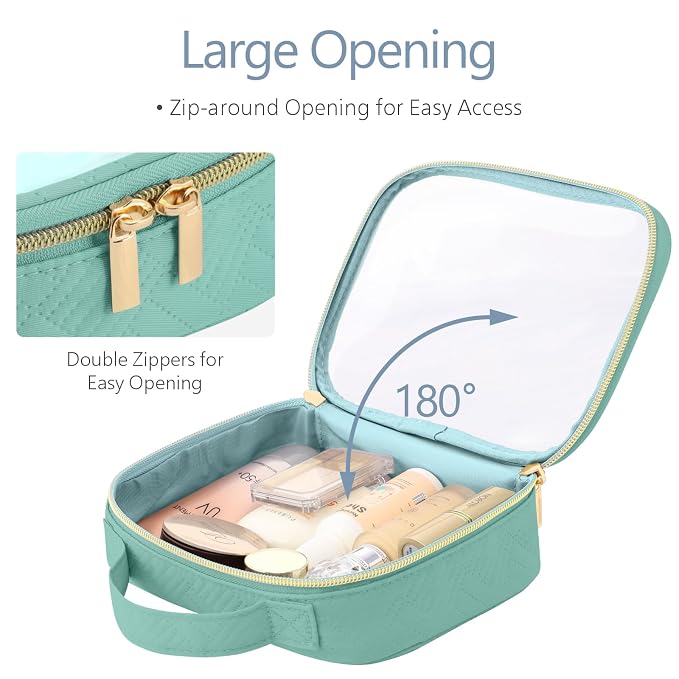 PACKISM Clear Makeup Bag Combo Pack, 1 TSA Approved Medium & Large for Checked Luggage, Clear Toiletry Bag with Handle, Water-resistant Travel Essentials Organizer, Turquoise Green