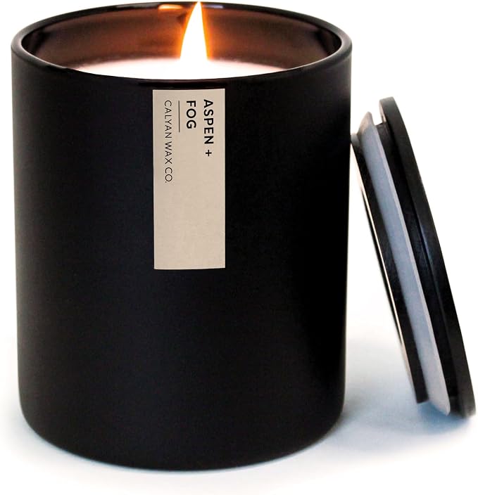 Calyan Wax Co. Aspen & Fog Scented Candle - 75 Hour Burn - Luxury Clean Soy Wax Candles - Long Lasting Black Tumbler Jar Candle for Home - 10.2oz