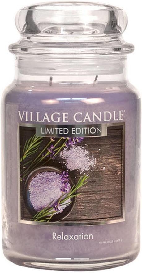 Village Candle Relaxation Spa, Large Glass Apothecary Jar, Scented Candle 21.25 oz