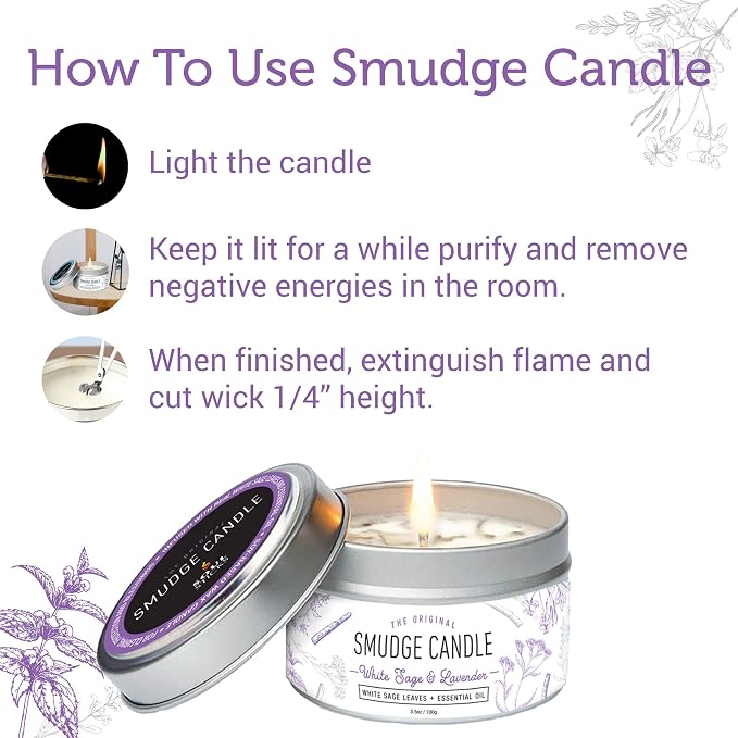 SOUL STICKS Smudge Candle for Cleansing House, Meditation, Chakra Healing, Aromatherapy (White Sage & Lavender)