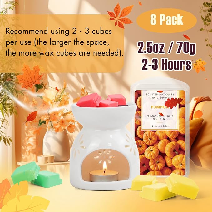 SCENTORINI Wax Melts, Summer Scented Wax Melts, Vanilla & Coconut, Apple & Cinnamon, Pumpkin, Mint & White Jasmine, Winter Cedarwood, Black Pomegranate, Mediterranean Fig, 8x2.5 oz