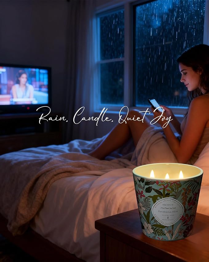 M&SENSE Eucalyptus & Mint Scented Candle, 28.2oz 3 Wick Natural Soy Wax Large Candles, Long Lasting Clean Slow Burning No Toxic Décor for Home Relaxation, Romantic Dates Gift-Giving