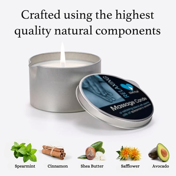LOVE PLAY Massage Oil Candle for Home SPA - Vegan Moisturizing Body Oil Candle for Pure Relaxation - Hydrating Skin Care Massage Oils with Essential Oils (6.76oz) (Relaxing)