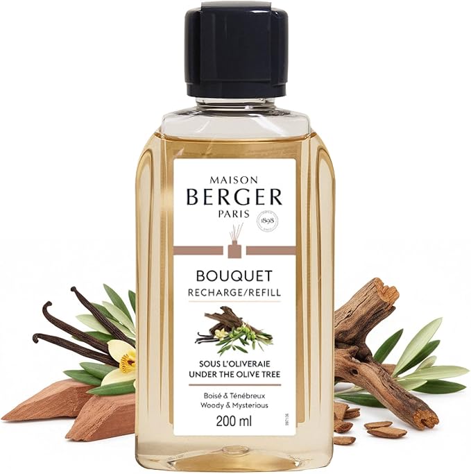 MAISON BERGER Reed Diffuser Refill, 200 ml, Under The Olive Tree | Fragrance Refill for Reed and Ceramic Diffusers, Passive Diffusion, ~6 Weeks, No Flame or Electricity, Made in France