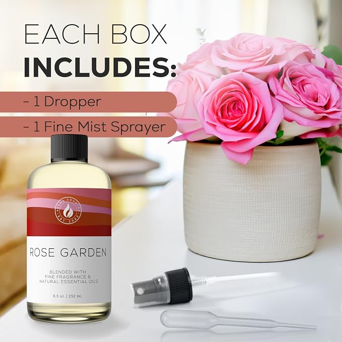 Aroma Country Rose Garden Diffuser Oil - Luxury Essential Oils for Diffuser Refill & Air Freshener Room Spray - Long-Lasting & Natural Home Fragrance, Scented Oil for Diffusers (8.5 Fl. oz)