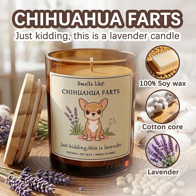 Chihuahua Candle Gifts for Women - Chihuahua Dog Farts Candle Dog Mom Decor Themed Gifts for Women for Pet Lovers Crafted by Natural Soy Wax Lavender Scented Candle ecoration for Birthday