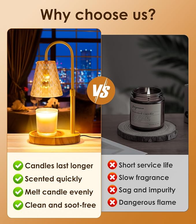 Vanranger Candle Warmer Lamp with Timer - Adjustable Height Dimmable Warmer Candle Lamps Candle Warmer Lamp Wax Melt Warmer with 2Bulbs for Women Christmas Birthday Gifts