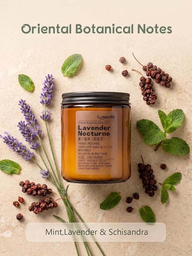 Sleep Candle Wooden Wick Soy Wax 48Hr | Natural Essential Oil Candle in Amber Glass for Nighttime Relaxation & Meditation