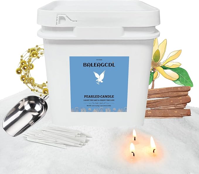 Pearled Candle 140 Oz with 150 Wicks - Sandalwood Scented Sand Candles White Refillable Wax Lasts Up to 600 Hours Smooth and Clean Burning for Candle Making DIY