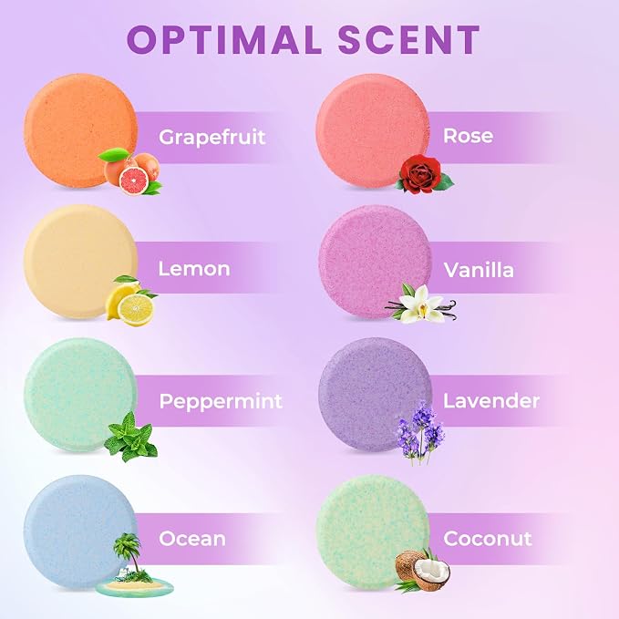 Shower Steamers 8 Pack Set Shower Bombs Tablets in Purple Box with 8 Fragrances with Shea Butter for Self-Care & Relaxation, Idea for Mothers Day Women and Men
