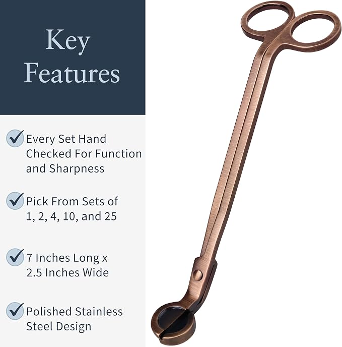 Airy Abode Candle Wick Trimmer 25 Pack, 7 Inch Stainless Steel Wick Cutters for Candles, Bulk Candle Trimmers for Cleaner Burn and Less Soot, Brushed Copper