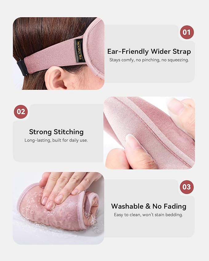 Weighted Blackout Sleep Mask for Women, 3D Contoured Zero Eye Pressure, Lash-Friendly Deep Eye Cups, Adjustable Slide Buckle Strap, Night Shift Nurse Essentials for Day Sleep & College Dorm Naps(Pink)