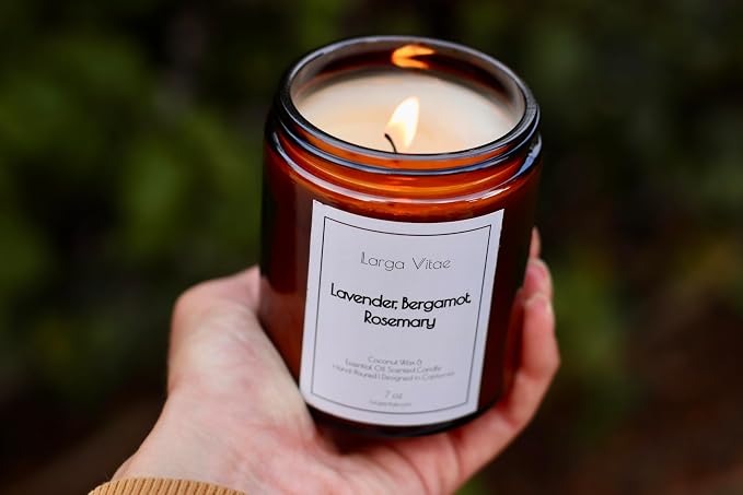 Organic Coconut Wax Aromatherapy Candle | Lavender, Bergamot & Rosemary | Non-Toxic, Pet Safe, Allergy Friendly | Phthalate Free | Zero Waste Sustainable Gift