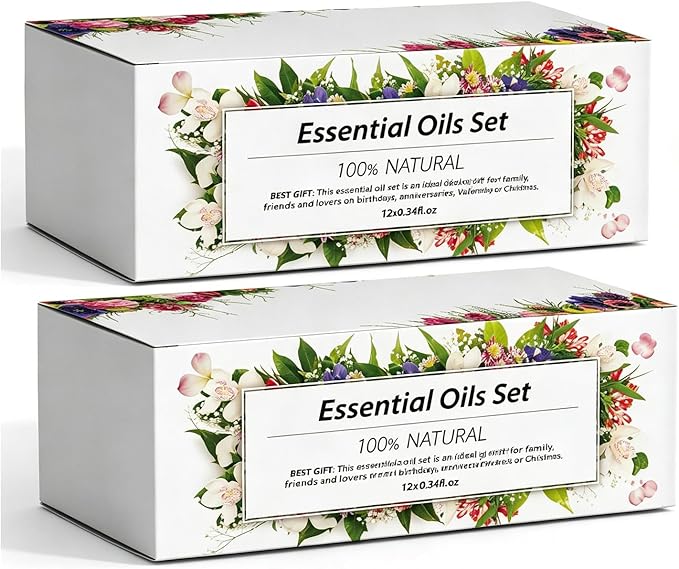 Essential Oils Set, 12 Scents, 10 ML Bottles, Lavender, Lemon, Rose, Jasmine, Vanilla, Sandalwood and More, for Humidifiers, Diffusers, Aromatherapy