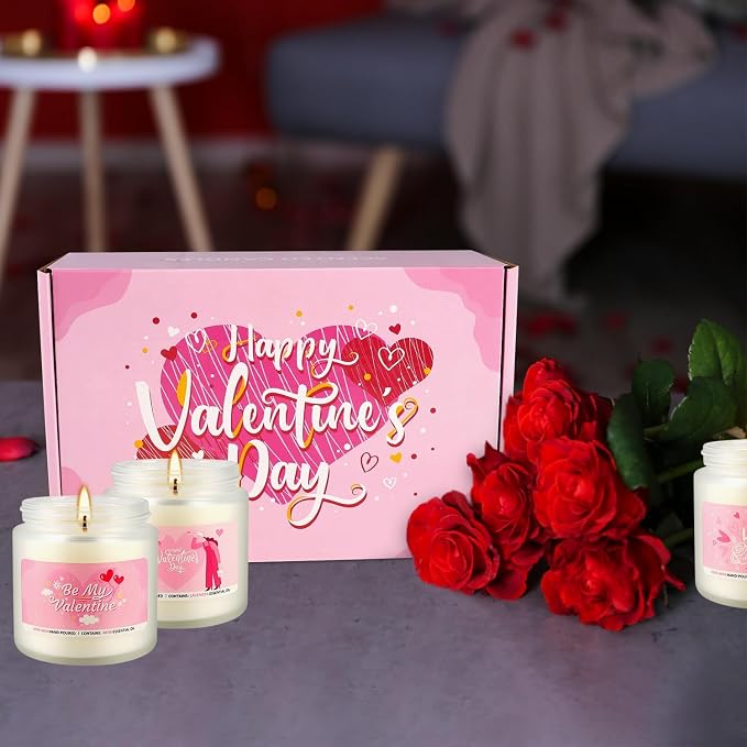 Valentine's Day Pink Scented Candles-12Pcs 3.5oz Each-Natural Plant Essential Oils & Cotton Wick, Aromatherapy Candle for Relaxing Stress Relief, Home Decor & Romantic Gifts for Her.