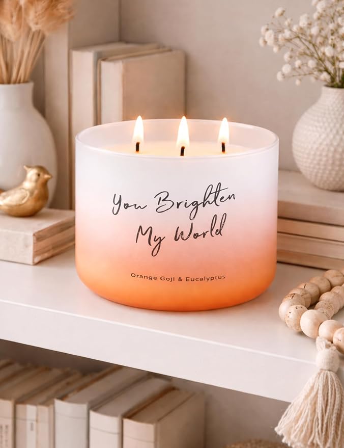 Orange Goji Eucalyptus Scented Soy Candle | Large 3-Wick Candle for Home, 15.8 oz | Citrus & Eucalyptus Aromatherapy Candle | Birthday & Thank You Gifts for Women | Candles for Women & Men