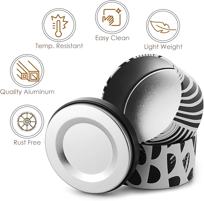 Hearth & Harbor Tin Candle Jars for Making Candles - DIY Candle Containers with Lids - Metal Candle Jars - Bulk Tins Storage for Candle - (12 Pieces) - (8 Ounces) - Black and White Abstract