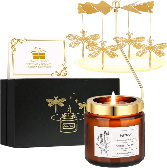 Dragonfly Candle Gifts for Women, Rotatable Lavender Scented Candle Gifts for Mom Wife Anniversary Valentine's Day Christmas, Unique Birthday Gift for Sister Girlfriend with Gift Box