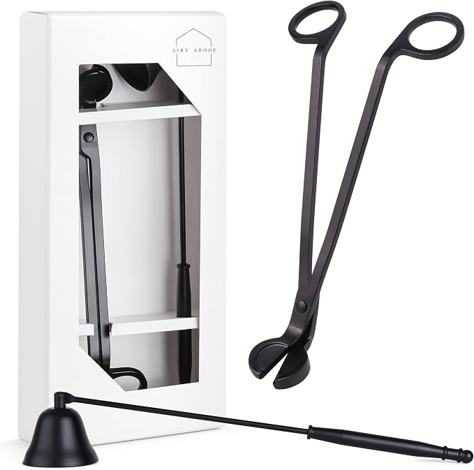 Airy Abode Candle Snuffer and Wick Trimmer Set, Bell Snuffer Gift Box, Stainless Steel Candle Care Accessory for Home Decor, Black