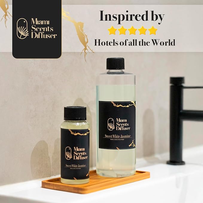 White Jasmine Bloom Essential Oil Refill Luxury Hotel Inspired, Long Lasting Aroma for Home & Office Diffuser, 120 ml Fresh Blend of Bamboo Jasmine Freesia Apple - Scent for Spa Wellness Aromatherapy.