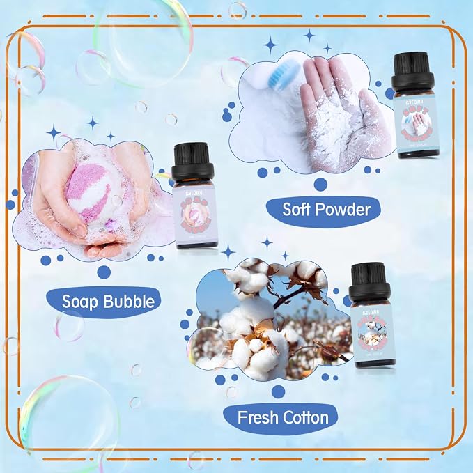Clean Fragrance Oils Set, AVEOIRA Essential Oils Set for Diffuser, Candle, Soap Making Scented Oils, Fresh Linen, Cool Mint, Soap Bubble, Laundry Day, Soft Powder, Fresh Cotton, 6x10ml