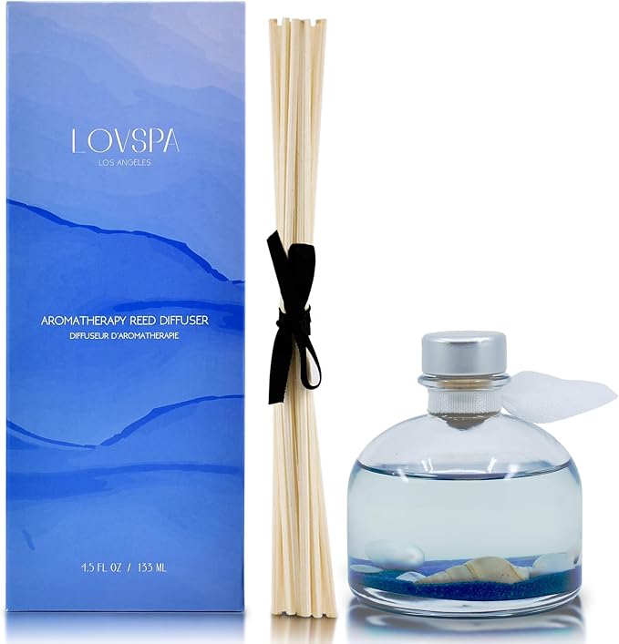 Reed Diffuser Set, Escape Beach Getaway Scented Oil Diffuser with Sticks, Home Fragrance Accessories for Bathroom Shelf Decor, Aroma Diffusers for Home or Office Desk, USA Made