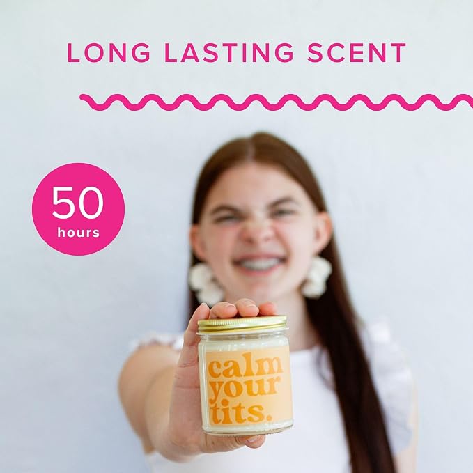 Austy Lou ‘Calm Your Tits’ Soy Candle – 9oz – Orange Mango Chili Scent – Bold & Tropical, Vegan, Paraben-Free, Hand-Poured in USA