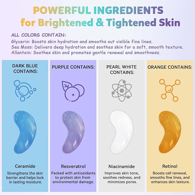 Maskiss Under Eye Patches Variety Pack (48 Pairs), Eye Masks for Dark Circles Puffy Eyes With 8 Colors (6 Pairs/Color), Vegan Skin Care Gifts for Women