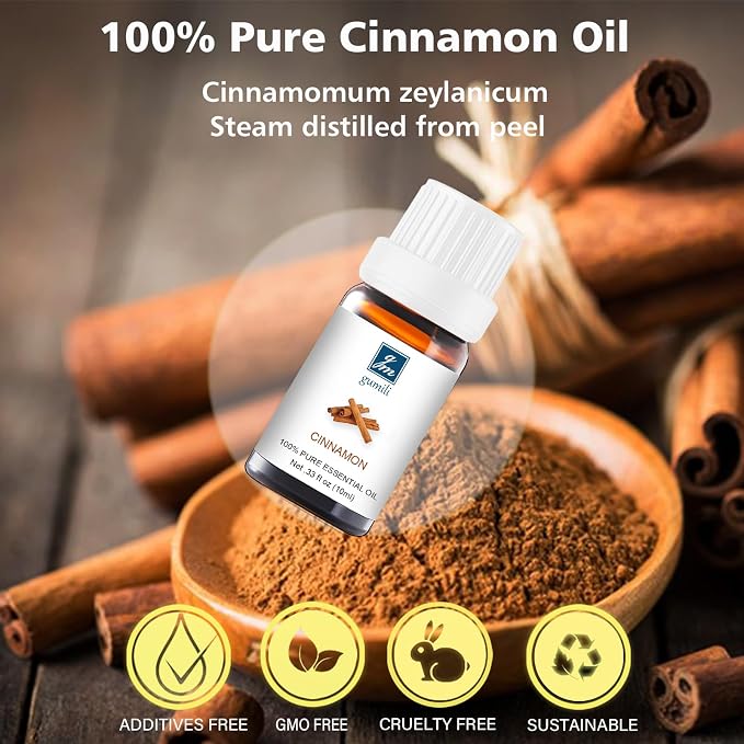 GM Gumili Cinnamon Oil - Pure Organic Essential Oil for Diffuser, Spray, Massage, DIY Candles & Soap - Cinnamon Bark Oil, 10mL