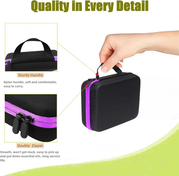 BLIRITEL EVA Essential Oils Organizer, 30 Bottles Hard Shell Essential Oil Storage Carrying Case, Essential Oils Boxes Holds 30 Bottles with 5ml,10ml,15ml (Purple)