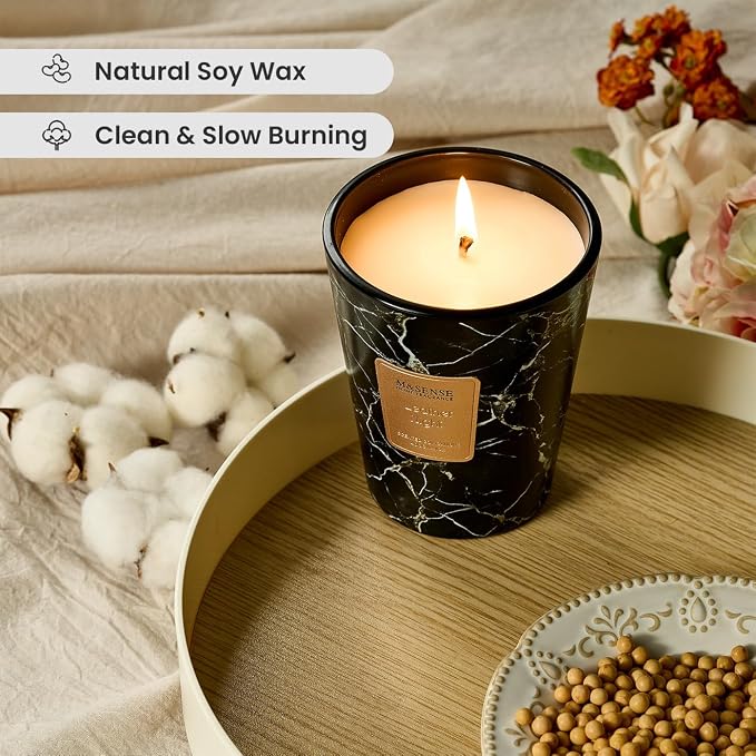 M&SENSE Leather Night Scented Soy Candle, 3 Wick Highly Scented 14.1 Oz 75H, Aromatherapy Christmas Gift for Women and Men