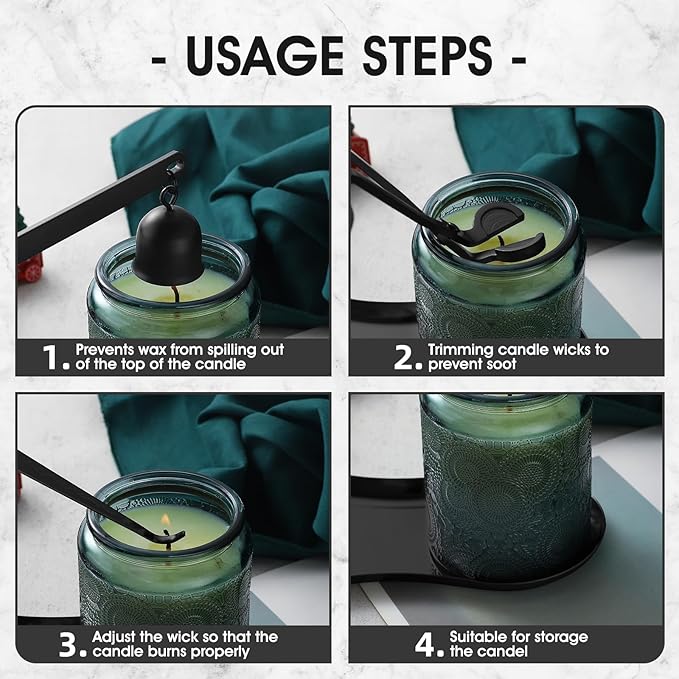 PATOISE 4 in 1 Candle Accessory Set Mini, Candle Wick Trimmer Cutter, Candle Snuffer, Candle Wick Dipper, Tray Holder in Gift Package for Candle Aromatherapy Lovers(4PCS Black)